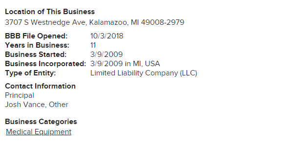 As you can also see in the BBB report below, the business was incorporated on March 9, 2009 — around the same time that its domain was reserved.