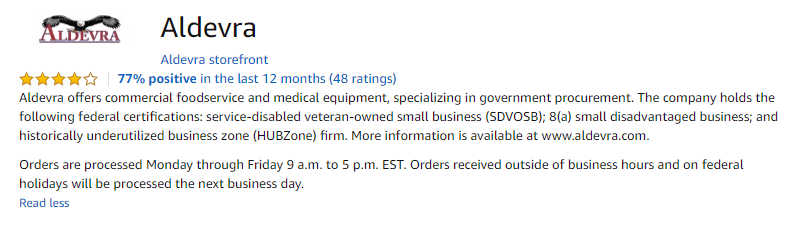 The screenshot reveals that the website’s branding matches that of its Amazon storefront.