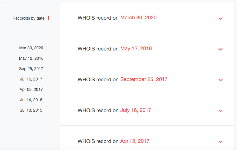 You will get a list of dates when the domain’s WHOIS record was updated.