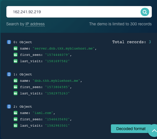 Use Reverse IP/DNS API to identify connected domains