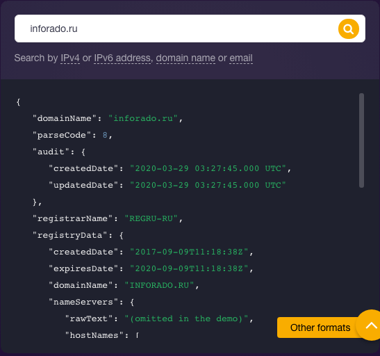 Get the domains’ ownership details with WHOIS API