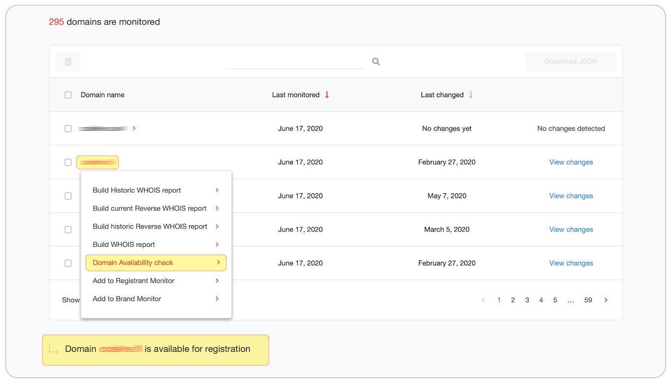 For every monitored domain name, with the other DRS tools you can also build a report like WHOIS and Historic WHOIS