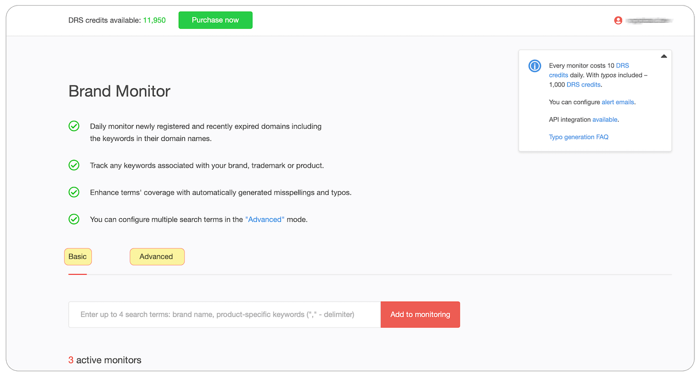 This monitor provides two search options Basic search and Advanced search