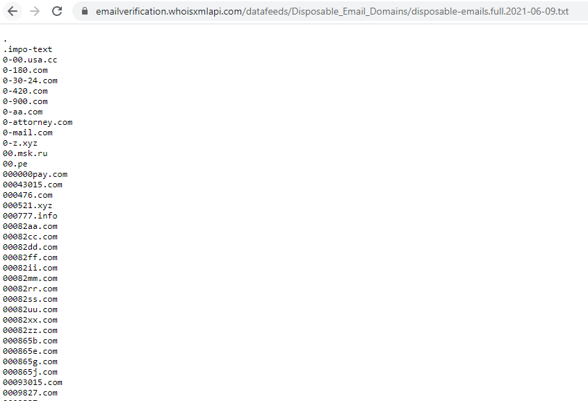 Disposable Email Addresses database .txt file