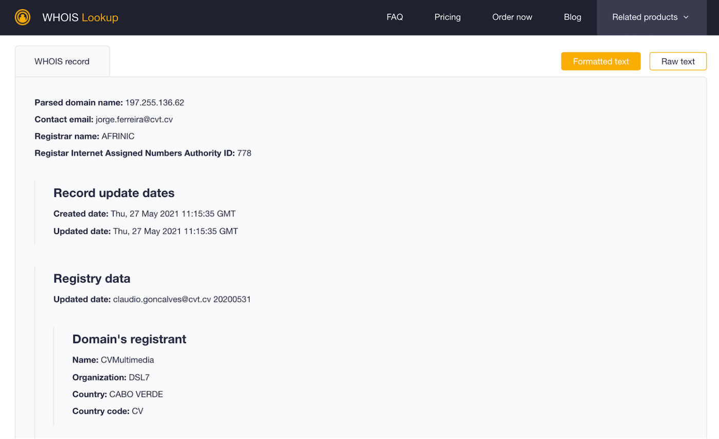 IP whois API - IP lookup announcement - WhoAPI Inc.