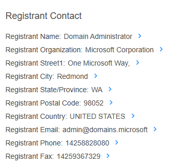 Aktuelle Kontaktdaten des Registranten für microsoft[.]com mit öffentlichen WHOIS-Daten